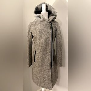 Andrew Marc textured wool hooded coat with faux leather trim